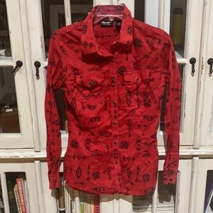 Wrangler Retro Red Aztec Western Top